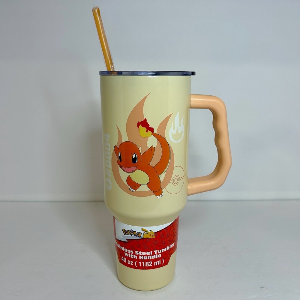 Pokemon Charmander Stainless Steel Tumbler with Lid, Handle and Straw 40oz NEW